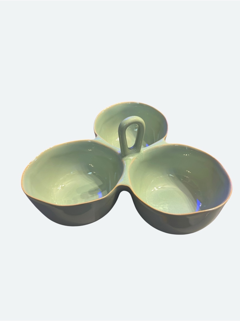 Karen Neuburger Willow 3 Section Serving Dish Green Stoneware With Box
